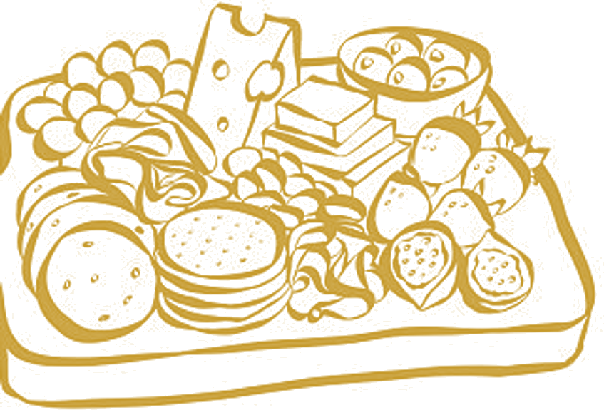 Illustration d'une planchette de charcuterie et fromages